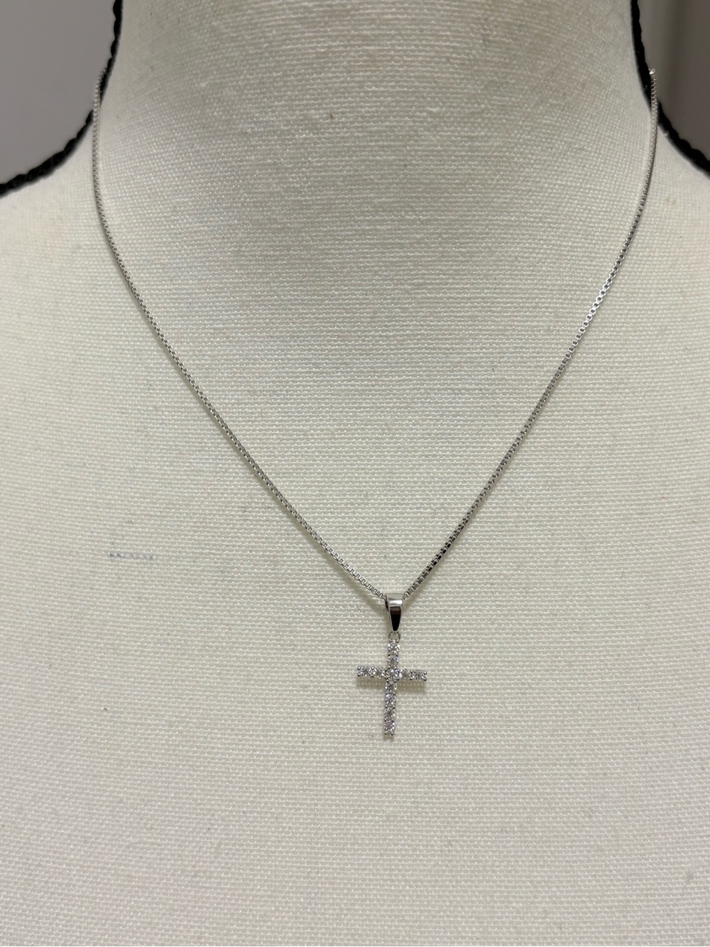 Sterling Silver Moissanite Cross Pendant on 16” Box Chain - Picture 3 of 13